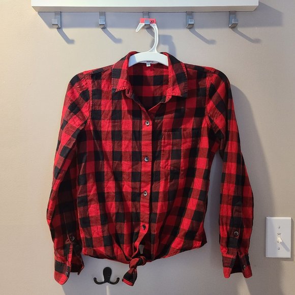 Madewell Crop Tie Front Buffalo Plaid Button Down Top - Picture 1 of 3